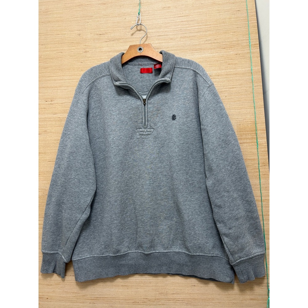 IZOD Mens Heather Gray Quarter Zip Pullover Sweatshirt Mock Neck Large